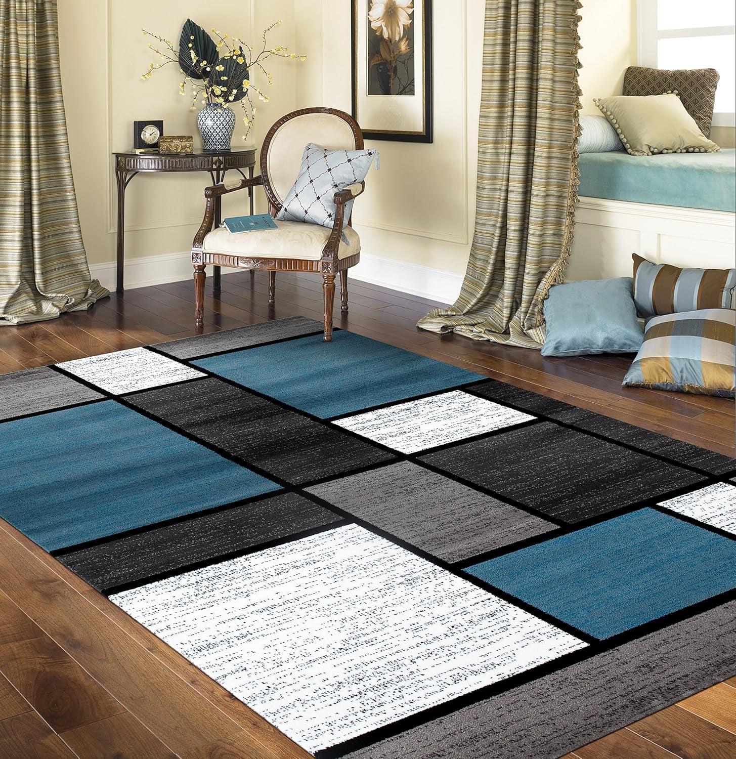 Contemporary Modern Boxes Area Rug 10' X 14' Navy