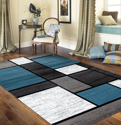 Contemporary Modern Boxes Area Rug 10' X 14' Navy