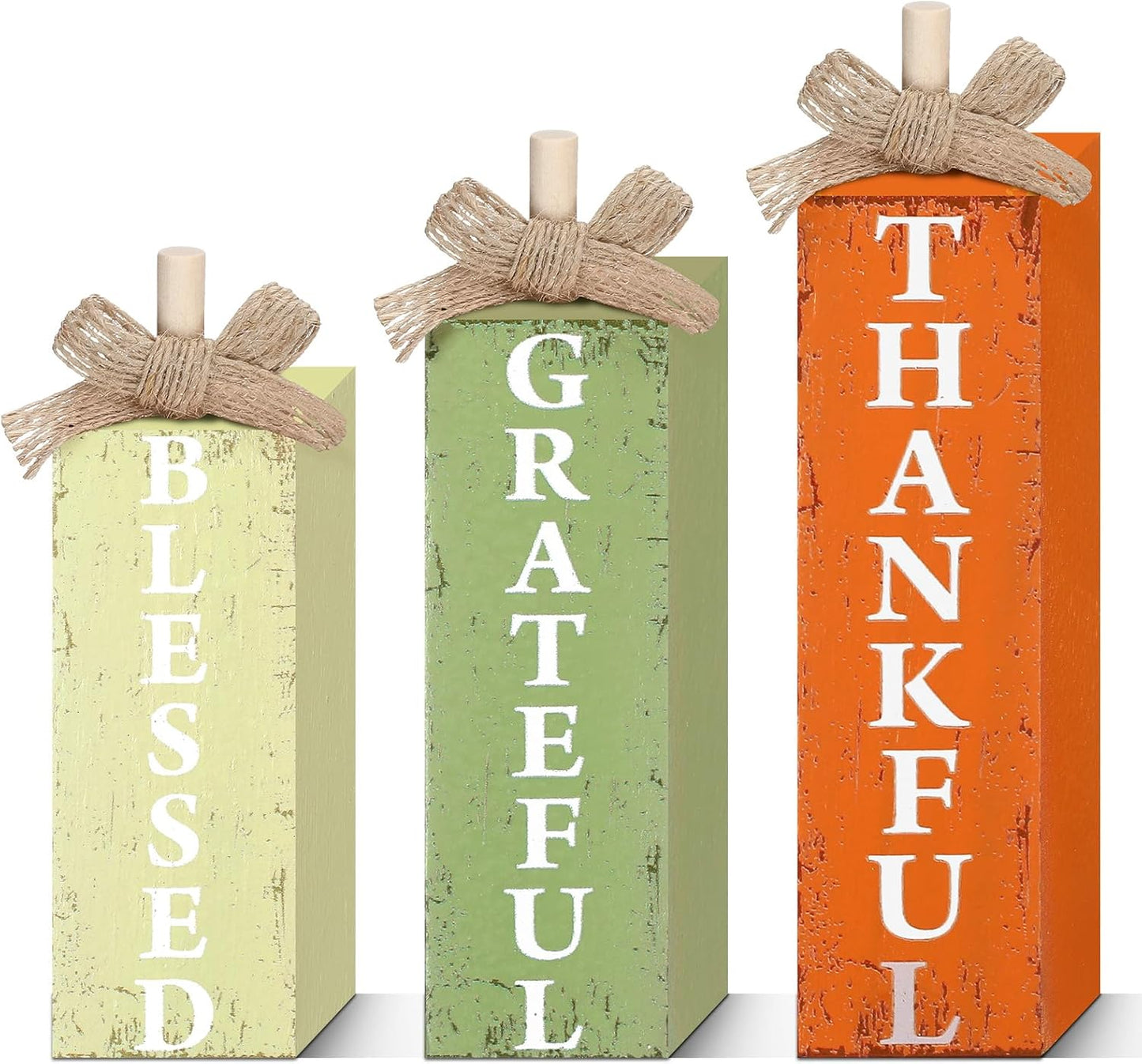 3 Pcs Fall Decorations for Home Fall Wood Block Sign Thanksgiving Tiered Tray Decor Farmhouse Thanksgiving Table Centerpieces for Home Office Mantel Shelf Desk Decor(Blessed Grateful)