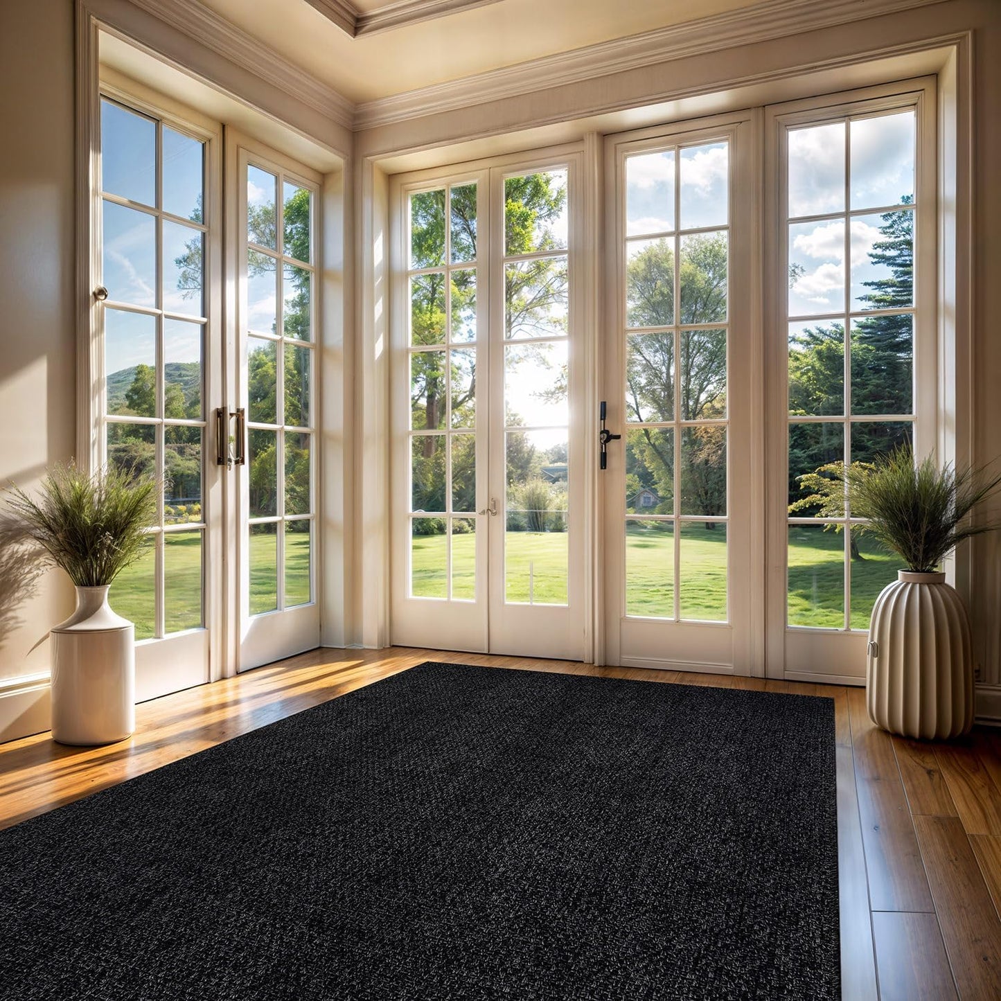 Transform Your Home with the Stylish and Washable 9x12 Jute Area Rug - Perfect for Living Rooms, Patios, and Kitchens in Dark Gray & Black