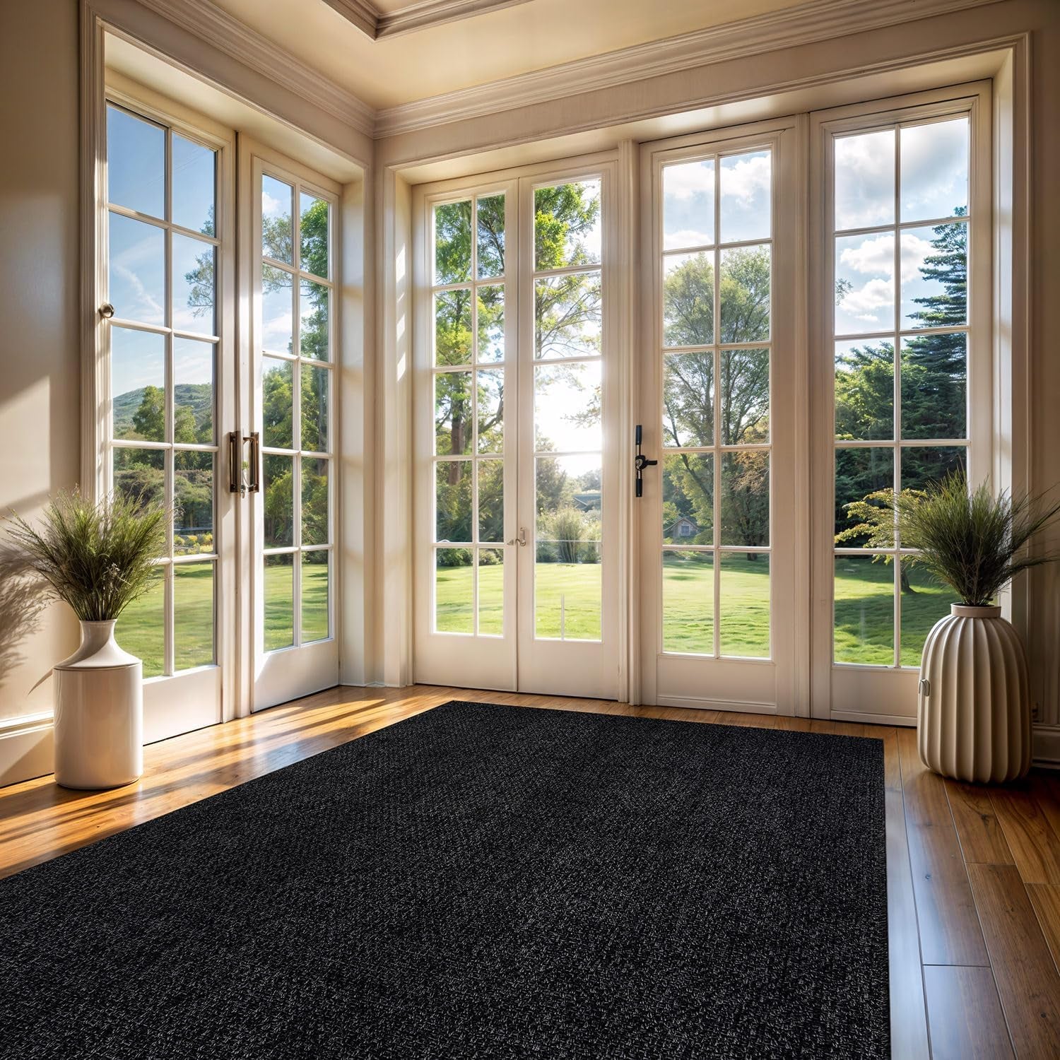 Transform Your Home with the Stylish and Washable 9x12 Jute Area Rug - Perfect for Living Rooms, Patios, and Kitchens in Dark Gray & Black