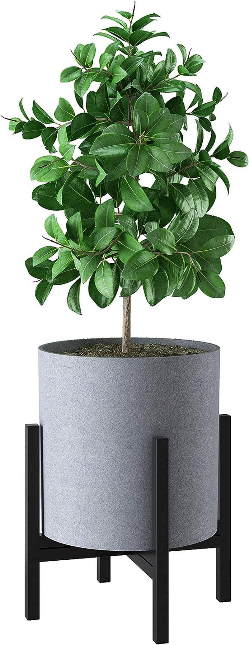 Plant Pot 12 Inch - Perfectly Fits Mid-Century Modern Plant Stand - Drainage Plug - Gray Planter Pot