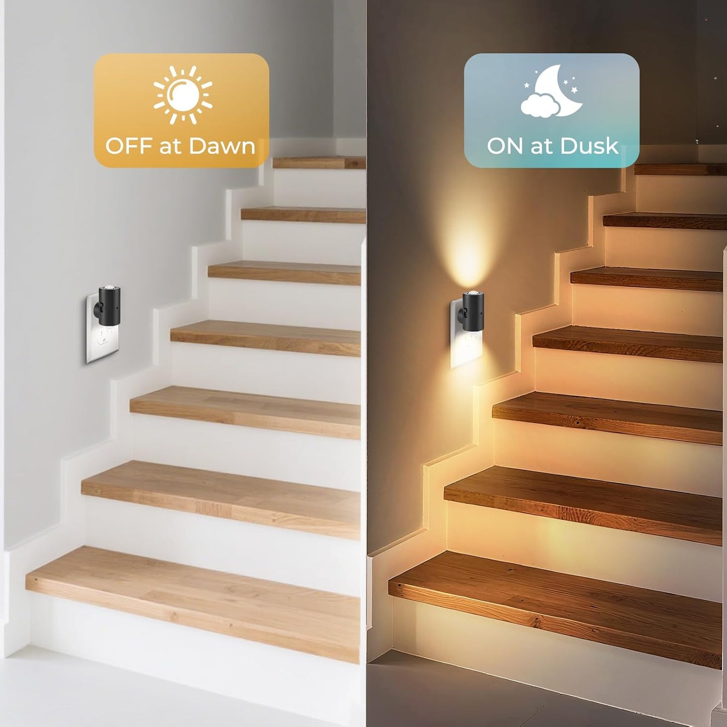 LED Night Lights Plug into Wall,Dimmable Plug in Night Light, Dusk to Dawn, 0-200LM Bright Nightlight Auto-On/Off, 3000K Night Lights for Bedroom Hallway Stairway, 4 Pack