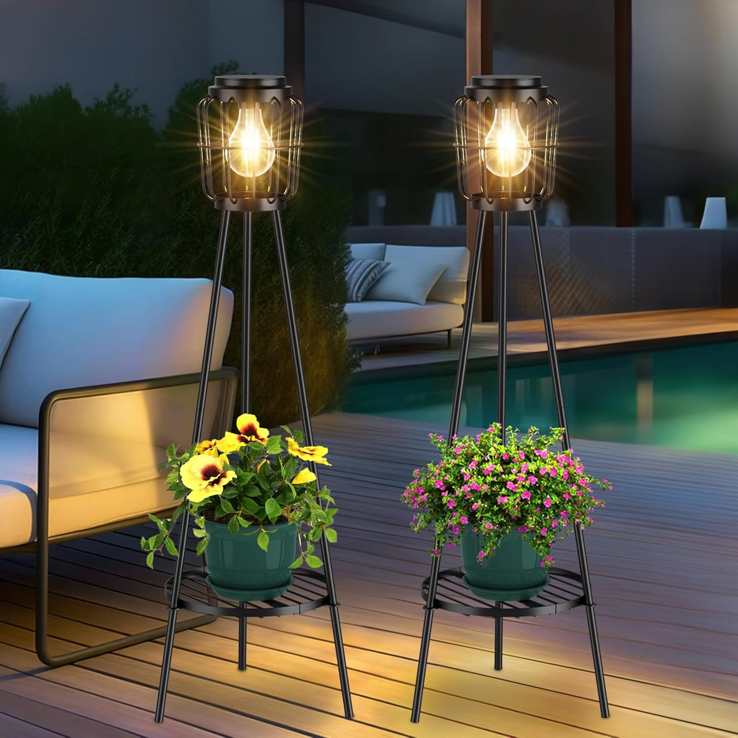 Transform Your Outdoor Space with Our 2 Pack Solar Powered Floor Lamps – Elegant Lighting for Garden, Patio, and Deck!