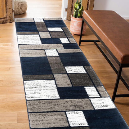 Contemporary Modern Boxes Area Rug 10' X 14' Navy