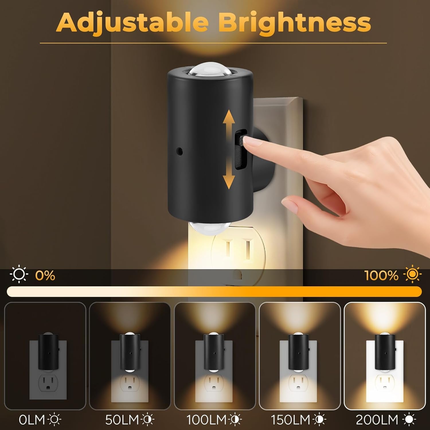 LED Night Lights Plug into Wall,Dimmable Plug in Night Light, Dusk to Dawn, 0-200LM Bright Nightlight Auto-On/Off, 3000K Night Lights for Bedroom Hallway Stairway, 4 Pack