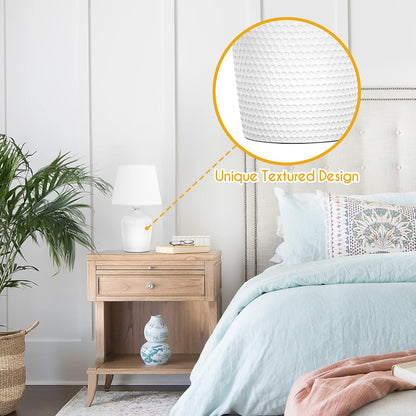 Small 12'' Table Lamps Set of 2, Bedside Nightstand Lamps for Bedroom Kid’S Room, Cute Desk Lamps with Studded Texture Base for Reading Nursery Living Room Office, White