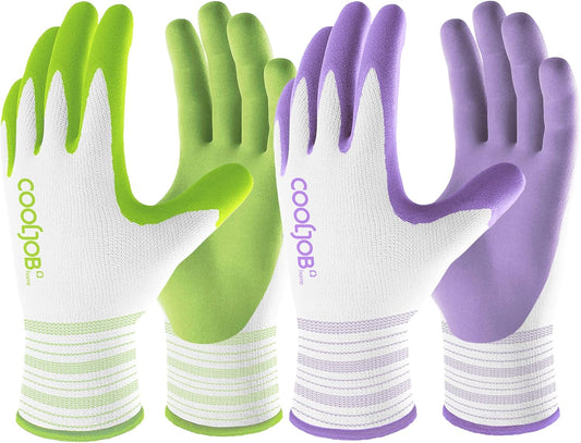 6 Pairs Gardening Gloves for Women Ladies, Breathable Rubber Coated for Yard Garden, Outdoor Indoor Protective Work, Medium Size, Lavender Purple & Apple Green