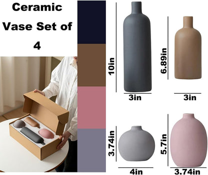Elevate Your Space with Our Modern 4-Piece Ceramic Vase Set in Elegant Coffee Mix - Perfect for Home Décor and Gifting