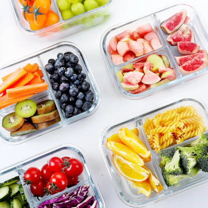 Versatile 5 Pack Glass Meal Prep Containers - 3 Compartment, 36OZ Airtight Lunch Containers for Effortless Meal Storage & On-the-Go Convenience