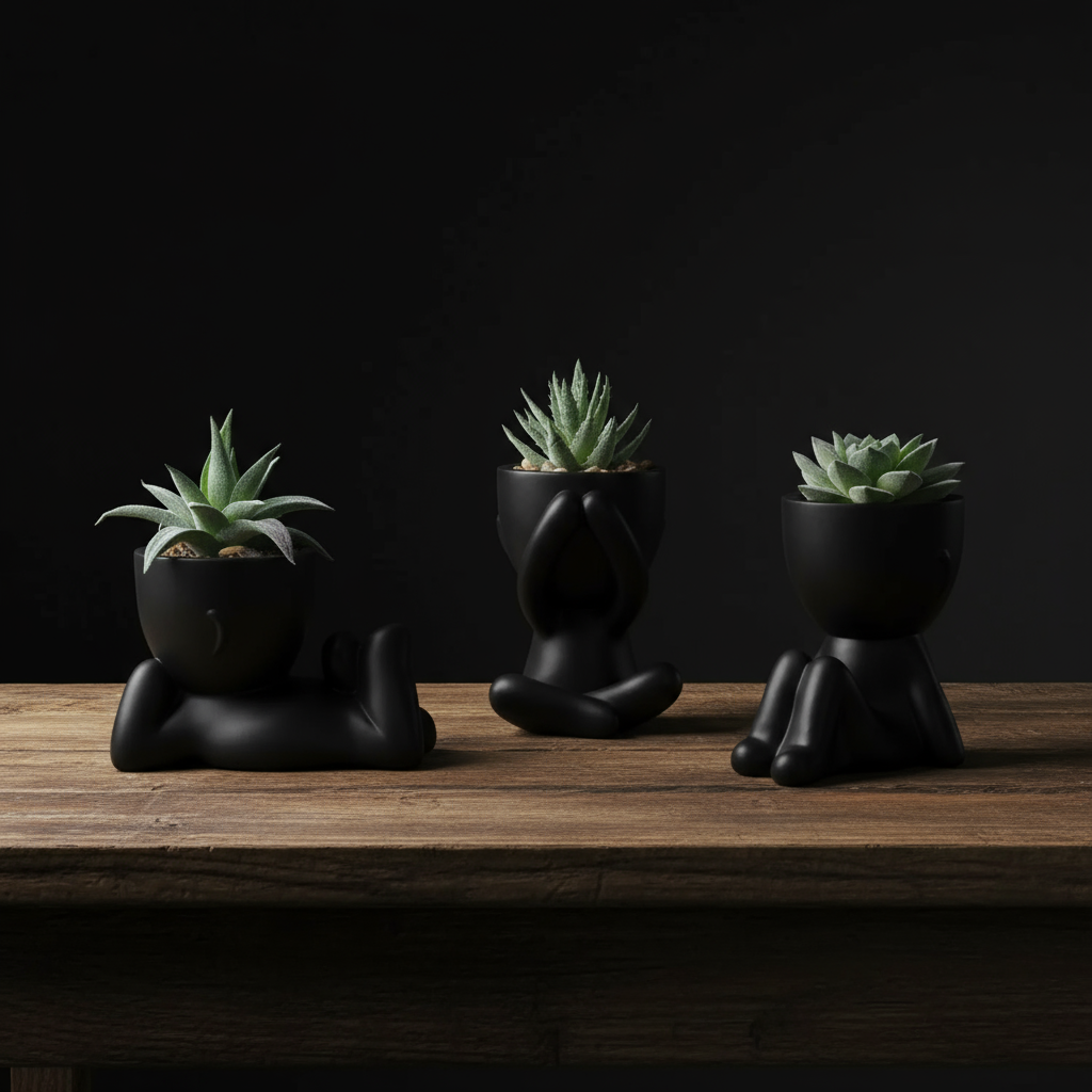 3Pcs Fake Succulents Plants Artificial for Black Bathroom Bedroom Home Living Room Halloween Decor Aesthetic Indoor