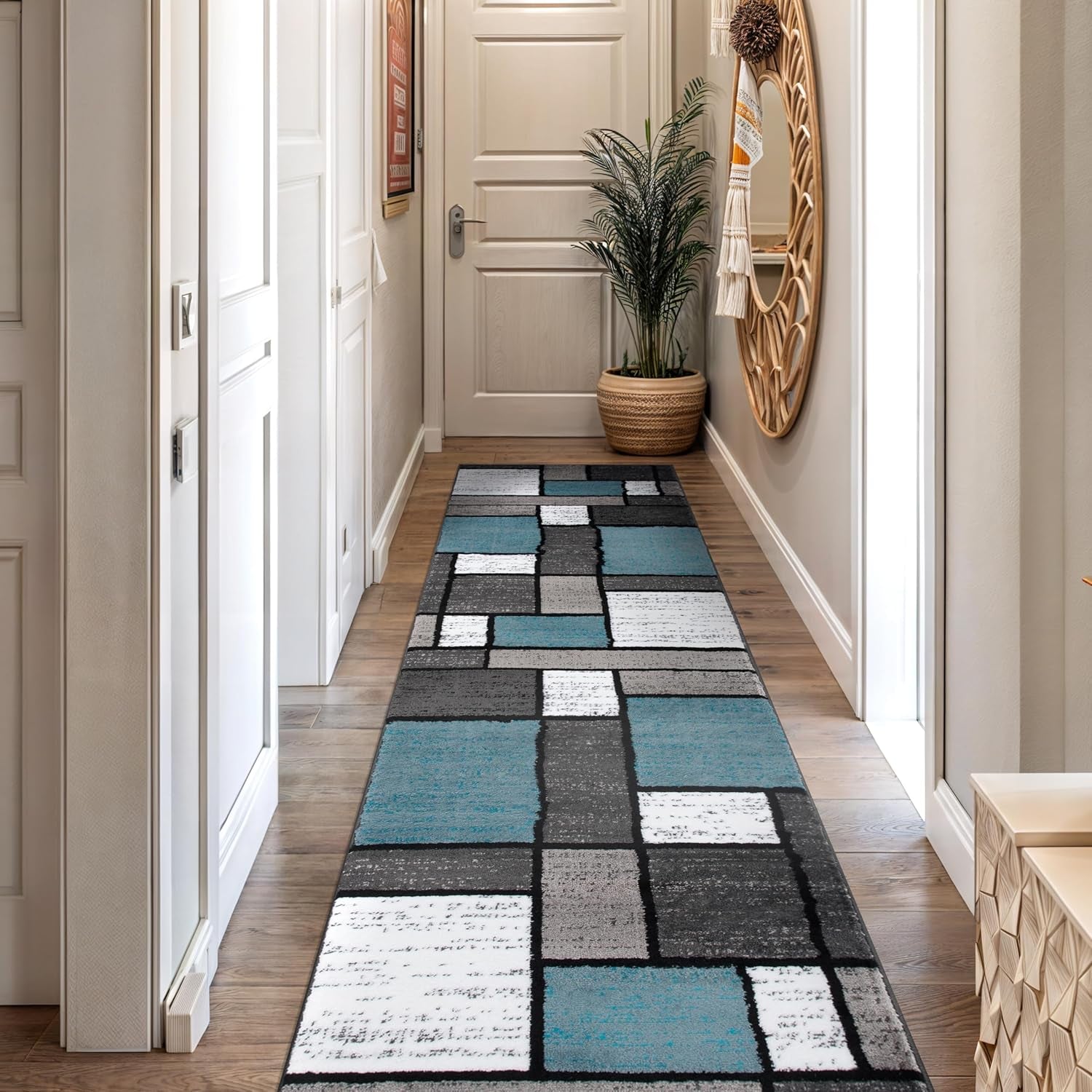 Contemporary Modern Boxes Area Rug 10' X 14' Navy