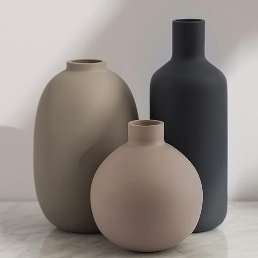 Elegant Set of 3 Modern Ceramic Vases for Stylish Home Décor - Perfect for Living Room, Shelf, and Entryway