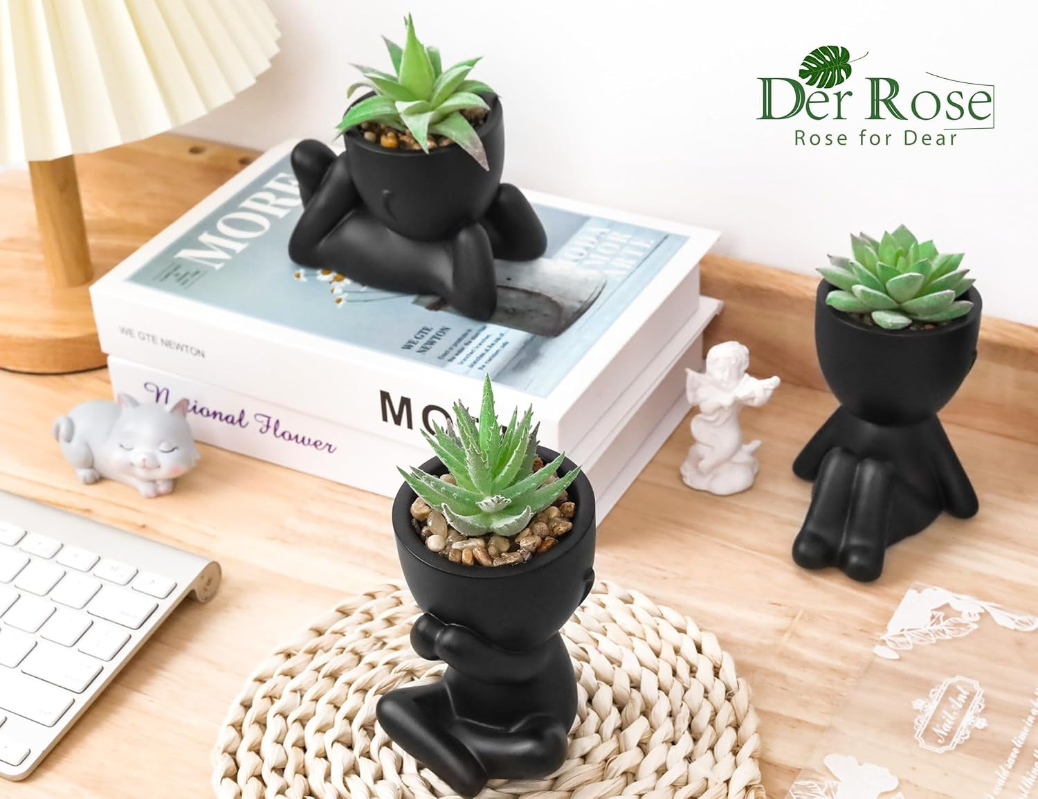 3Pcs Fake Succulents Plants Artificial for Black Bathroom Bedroom Home Living Room Halloween Decor Aesthetic Indoor