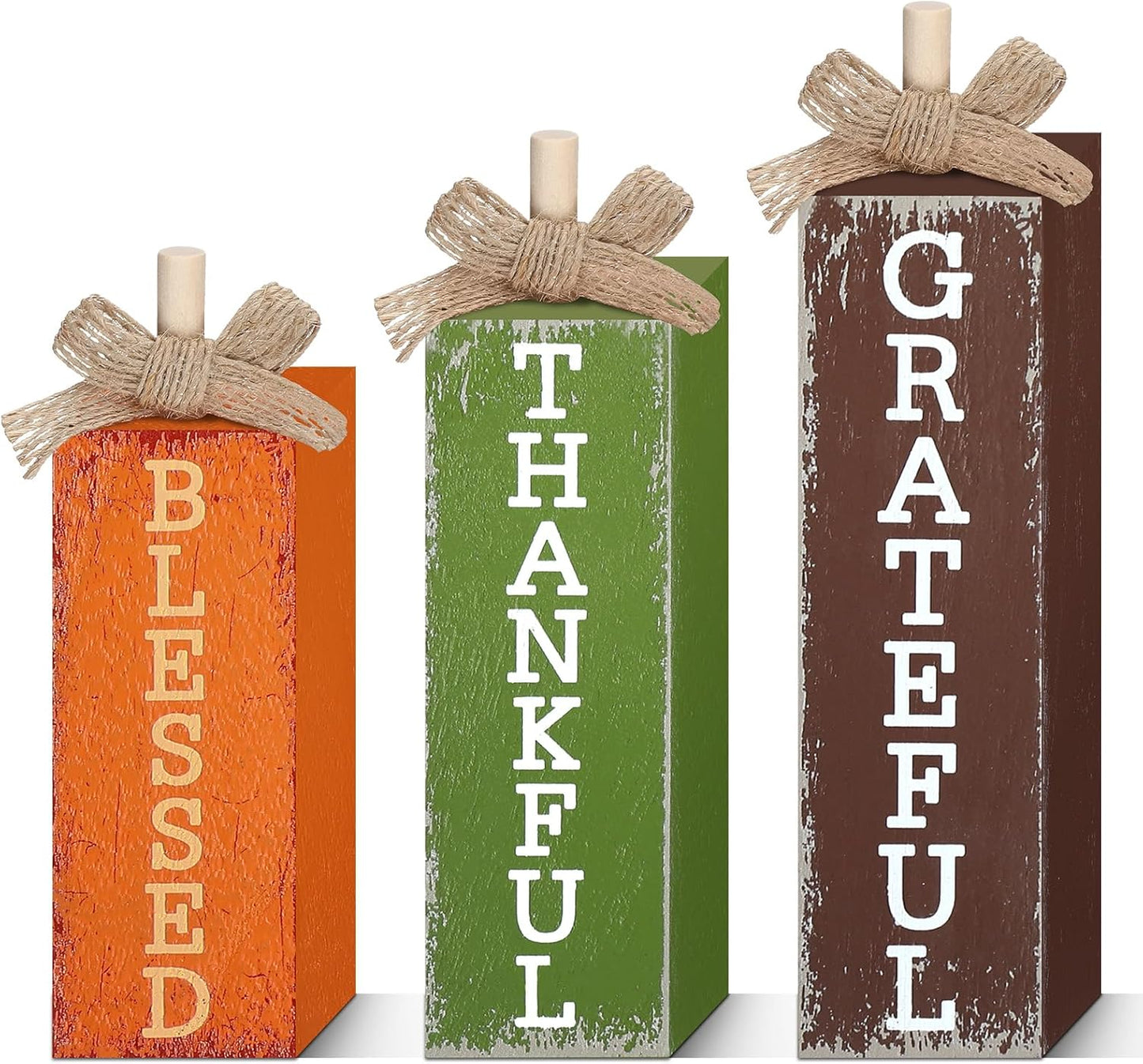 3 Pcs Fall Decorations for Home Fall Wood Block Sign Thanksgiving Tiered Tray Decor Farmhouse Thanksgiving Table Centerpieces for Home Office Mantel Shelf Desk Decor(Blessed Grateful)