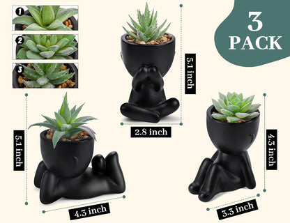 3Pcs Fake Succulents Plants Artificial for Black Bathroom Bedroom Home Living Room Halloween Decor Aesthetic Indoor