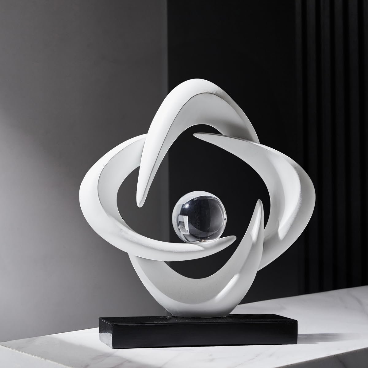 Stunning Modern White Abstract Resin Sculpture - Elegant Table Decor for Living Room, Office, and More