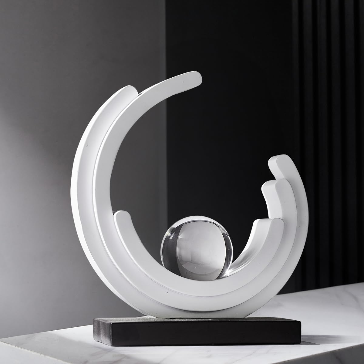 Stunning Modern White Abstract Resin Sculpture - Elegant Table Decor for Living Room, Office, and More