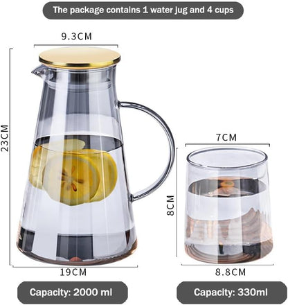 Elevate Your Dining Experience with Our 5-Piece Elegant Glass Pitcher Set - Includes 4 Stylish Tumbler Cups and Lid for Hot & Cold Beverages