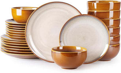 Elevate Your Dining Experience with Our Elegant Ceramic Dinnerware Set for 4 - Stylish, Durable, and Microwave Safe Stoneware Plates and Bowls