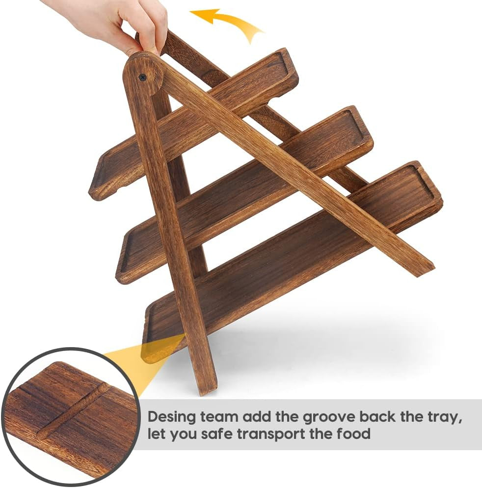 Wood 3 Tier Serving Tray Three Tiered Serving Stand, Rectangle Serving Platter Wooden Farmhouse Tiered Tray, Party Serving Brown Decorative Tray Tray Decor