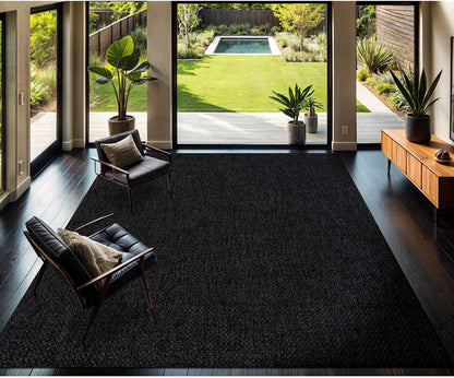 Transform Your Home with the Stylish and Washable 9x12 Jute Area Rug - Perfect for Living Rooms, Patios, and Kitchens in Dark Gray & Black