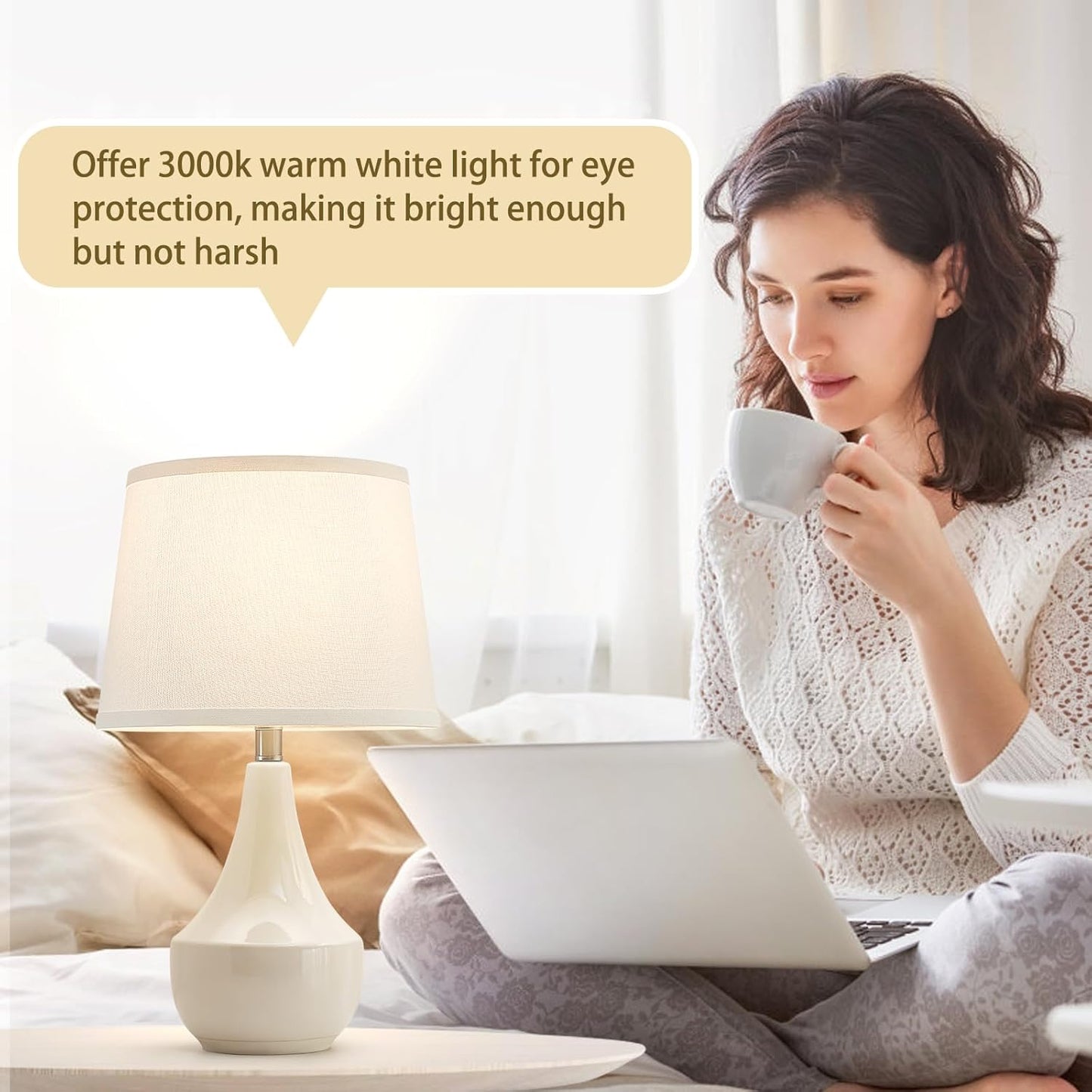 Table Lamp Set of 2, 18.63” Ceramic Table Lamp Classic beside Lamps Nightstand Lamp Modern Lamp for Living Room, Bedroom & Office Rocker Swtich Cream-Led Bulbs Included