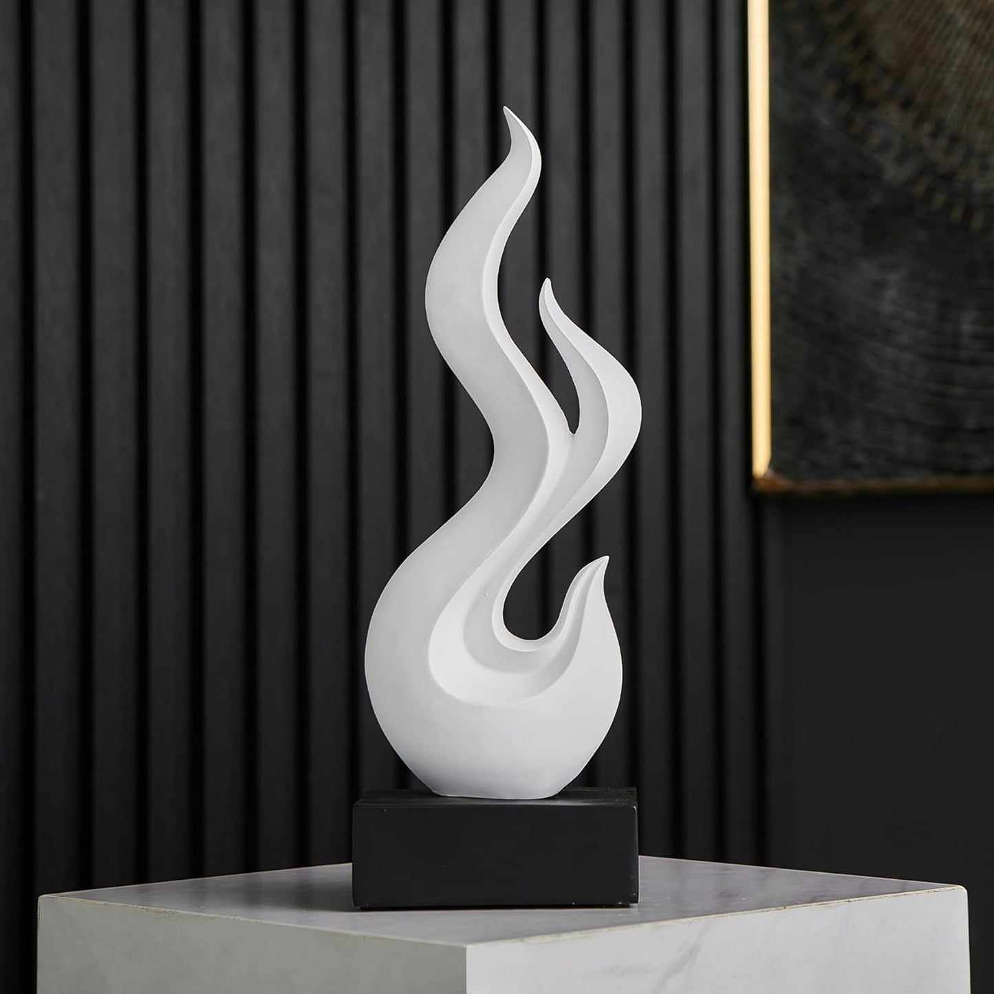 Elegant Black Flame Statue - Modern Resin Home Décor Accent for Living Room, 13.7" High Abstract Art Piece for Dining Room and Office
