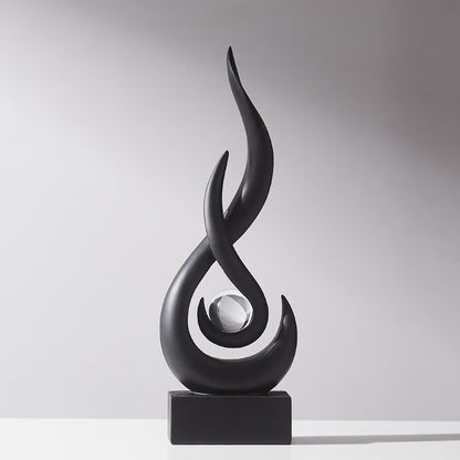 Elegant Black Flame Statue - Modern Resin Home Décor Accent for Living Room, 13.7" High Abstract Art Piece for Dining Room and Office