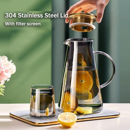 Elevate Your Dining Experience with Our 5-Piece Elegant Glass Pitcher Set - Includes 4 Stylish Tumbler Cups and Lid for Hot & Cold Beverages