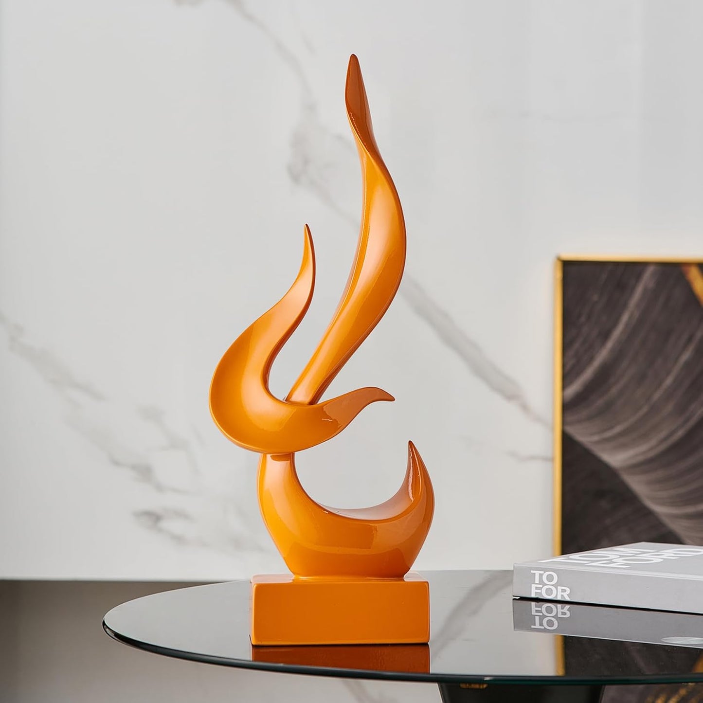 Elegant Black Flame Statue - Modern Resin Home Décor Accent for Living Room, 13.7" High Abstract Art Piece for Dining Room and Office