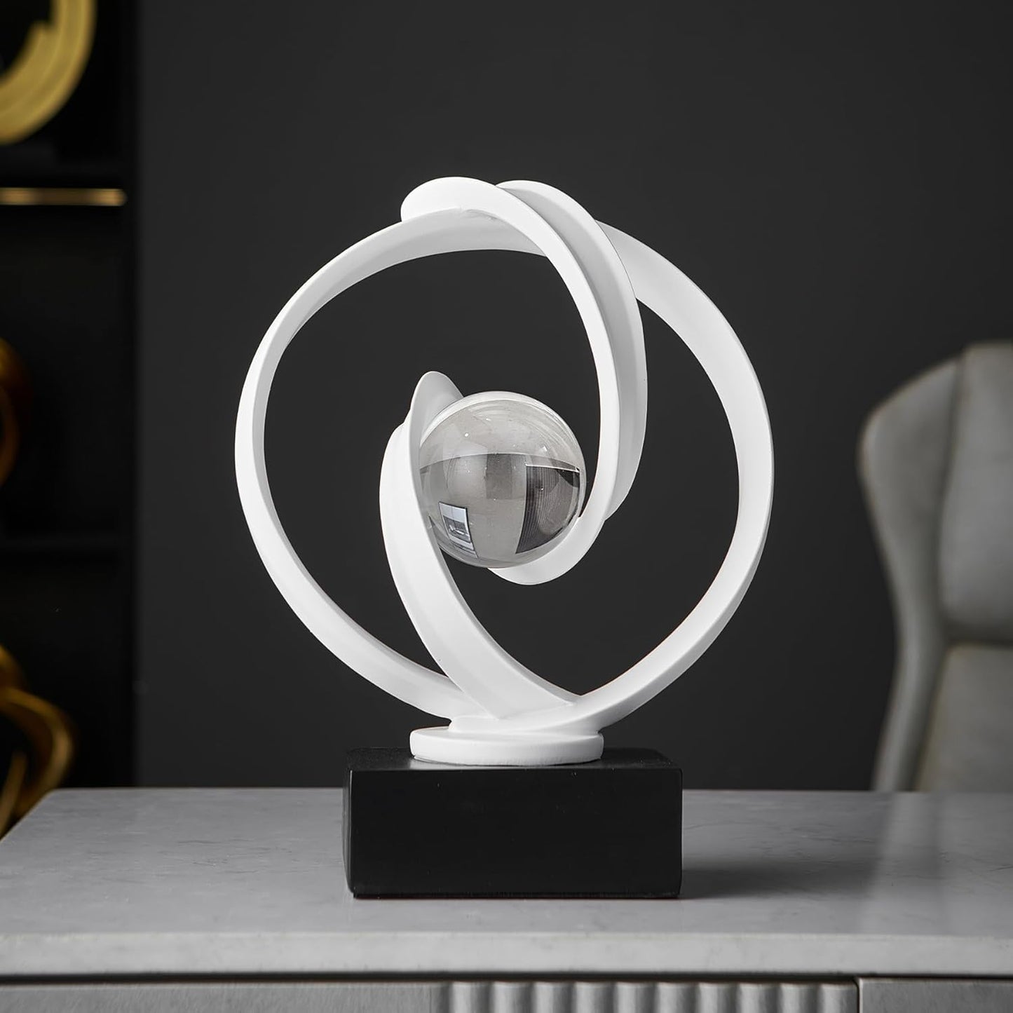 Stunning Modern White Abstract Resin Sculpture - Elegant Table Decor for Living Room, Office, and More