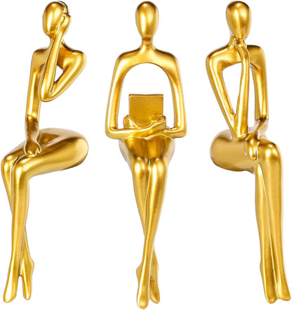 Elegant Thinker Statue - Gold Abstract Art Sculpture for Home & Office Décor, Perfect Gift Idea in Sandstone Finish