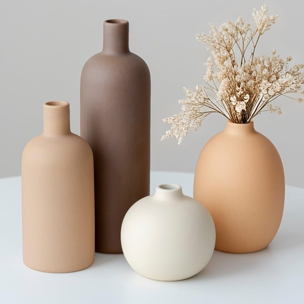 Elevate Your Space with Our Modern 4-Piece Ceramic Vase Set in Elegant Coffee Mix - Perfect for Home Décor and Gifting
