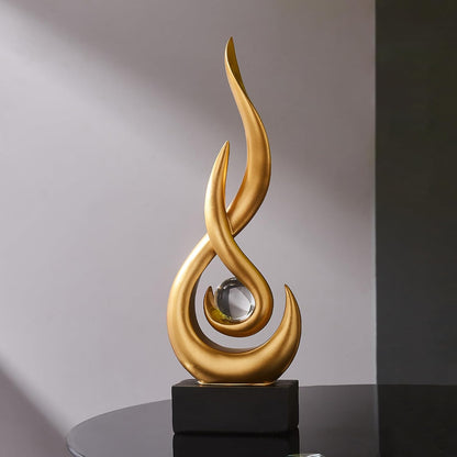 Elegant Black Flame Statue - Modern Resin Home Décor Accent for Living Room, 13.7" High Abstract Art Piece for Dining Room and Office