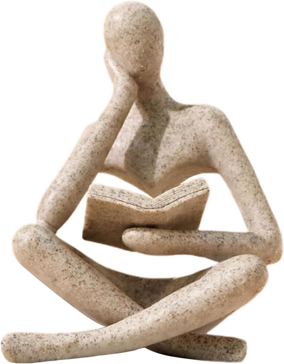 Elegant Beige Thinker Statue - Aesthetic Abstract Reading Sculpture for Modern Home Decor