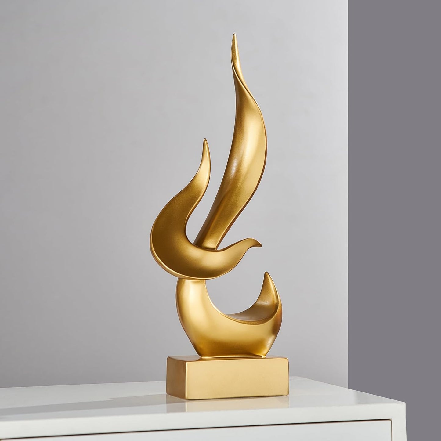 Elegant Black Flame Statue - Modern Resin Home Décor Accent for Living Room, 13.7" High Abstract Art Piece for Dining Room and Office