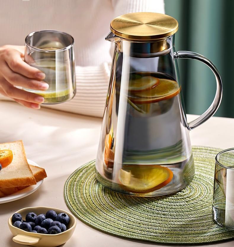 Elevate Your Dining Experience with Our 5-Piece Elegant Glass Pitcher Set - Includes 4 Stylish Tumbler Cups and Lid for Hot & Cold Beverages