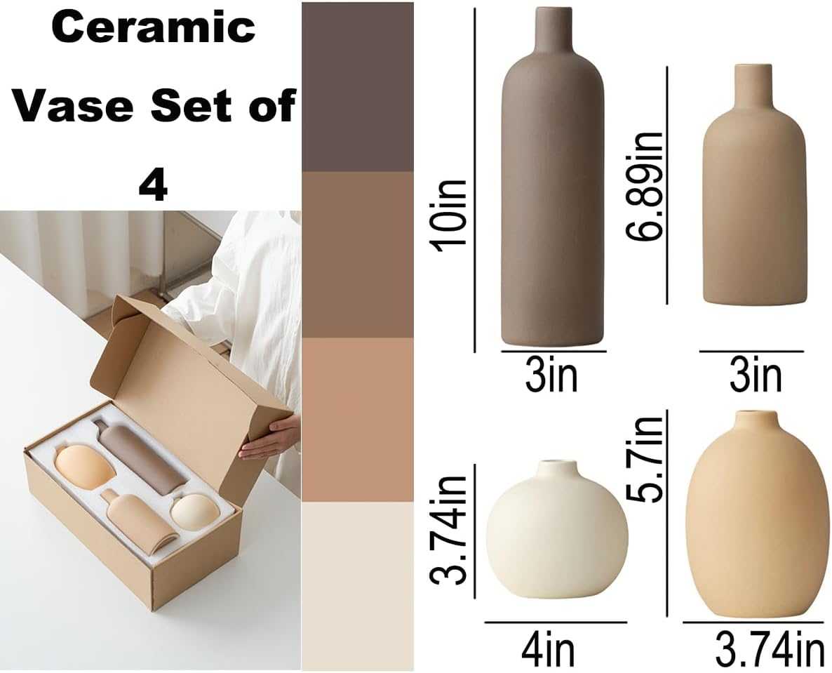 Elevate Your Space with Our Modern 4-Piece Ceramic Vase Set in Elegant Coffee Mix - Perfect for Home Décor and Gifting