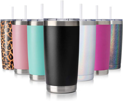 20Oz Tumbler with Lid and Straw, Stainless Steel Vacuum Insulated Coffee Tumbler Cup, Double Wall Powder Coated Travel Mug (White, 1 Pack)