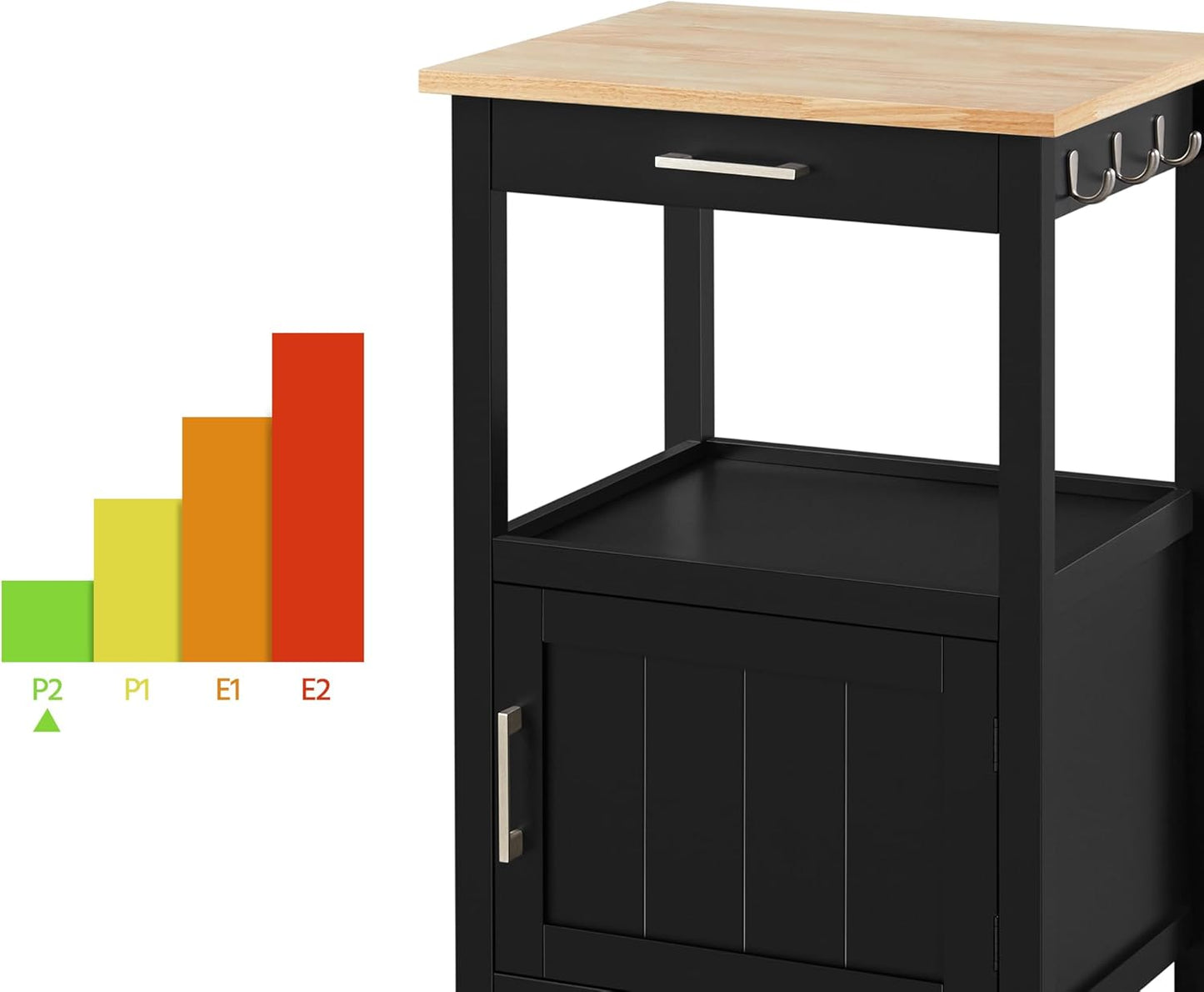 Versatile Black Kitchen Island on Wheels with Wooden Top, Drawer, and Open Shelf for Convenient Storage in Dining Spaces, 22" x 18" x 35"