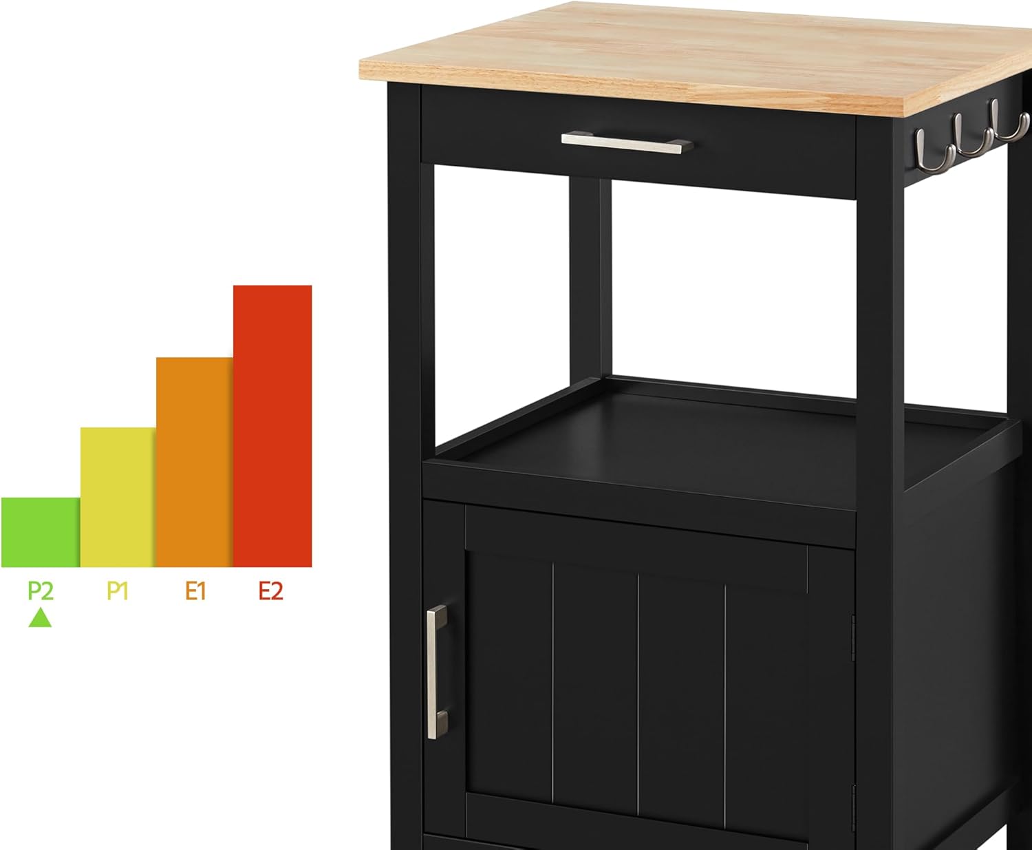 Versatile Black Kitchen Island on Wheels with Wooden Top, Drawer, and Open Shelf for Convenient Storage in Dining Spaces, 22" x 18" x 35"