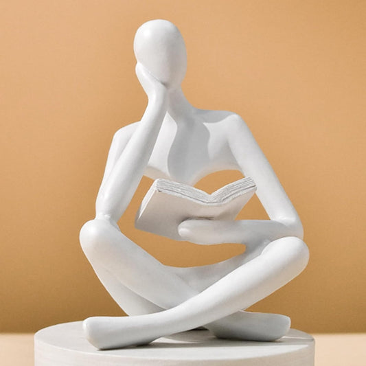 Elegant Beige Thinker Statue - Aesthetic Abstract Reading Sculpture for Modern Home Decor