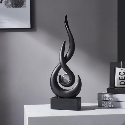 Elegant Black Flame Statue - Modern Resin Home Décor Accent for Living Room, 13.7" High Abstract Art Piece for Dining Room and Office
