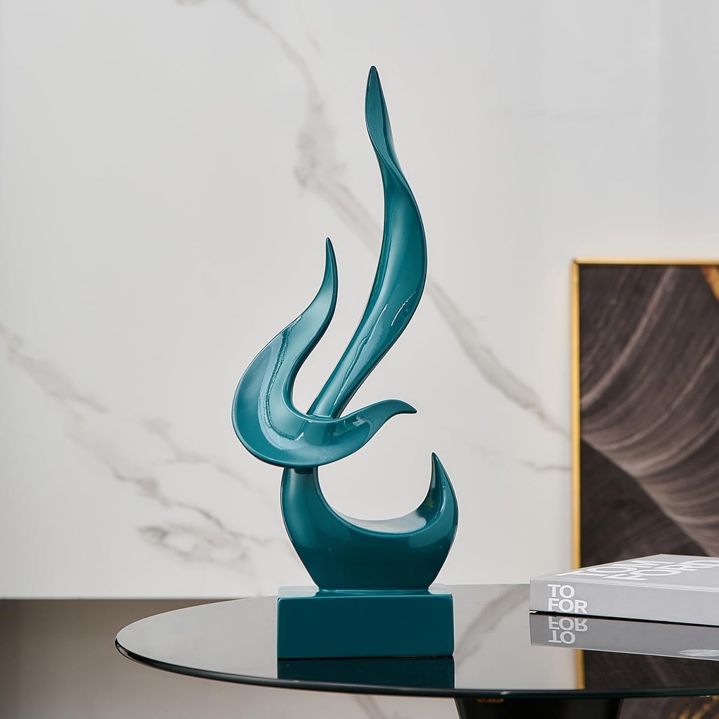 Elegant Black Flame Statue - Modern Resin Home Décor Accent for Living Room, 13.7" High Abstract Art Piece for Dining Room and Office