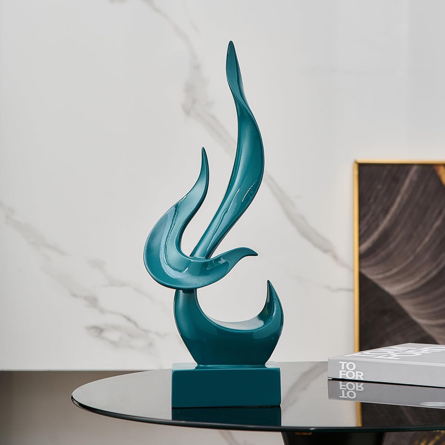 Elegant Black Flame Statue - Modern Resin Home Décor Accent for Living Room, 13.7" High Abstract Art Piece for Dining Room and Office