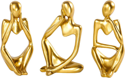 Elegant Thinker Statue - Gold Abstract Art Sculpture for Home & Office Décor, Perfect Gift Idea in Sandstone Finish