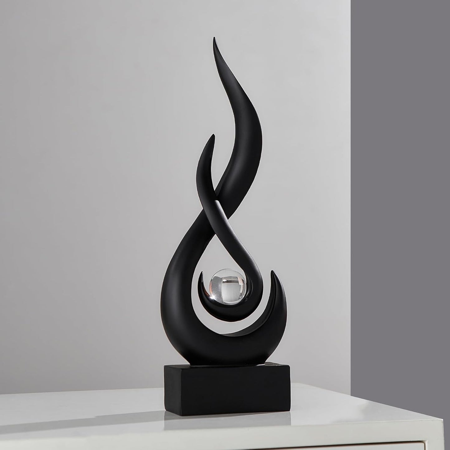 Elegant Black Flame Statue - Modern Resin Home Décor Accent for Living Room, 13.7" High Abstract Art Piece for Dining Room and Office