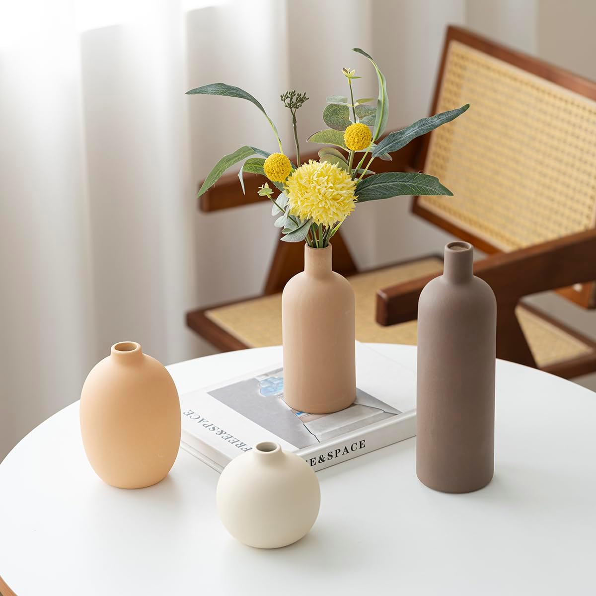 Elevate Your Space with Our Modern 4-Piece Ceramic Vase Set in Elegant Coffee Mix - Perfect for Home Décor and Gifting