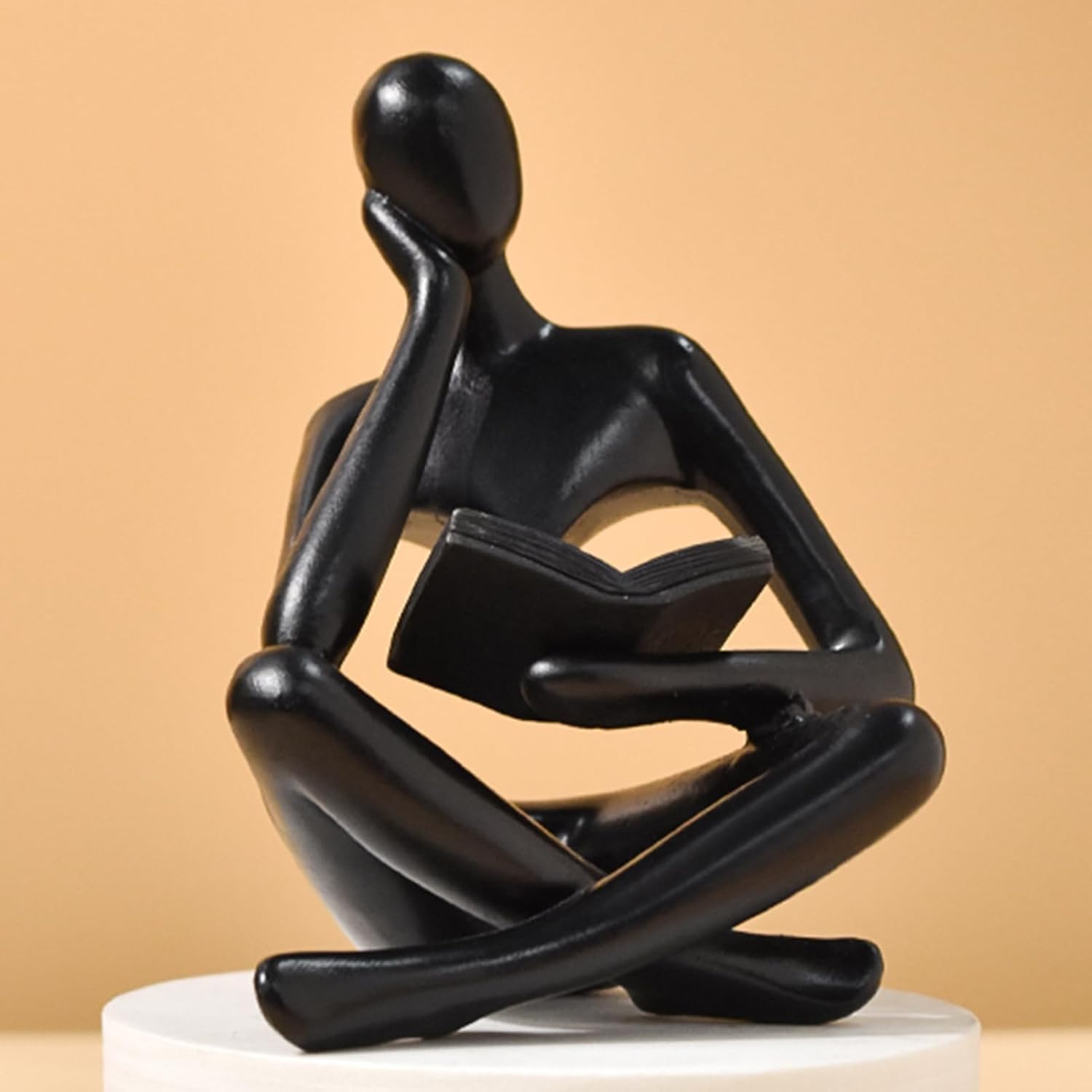 Elegant Beige Thinker Statue - Aesthetic Abstract Reading Sculpture for Modern Home Decor